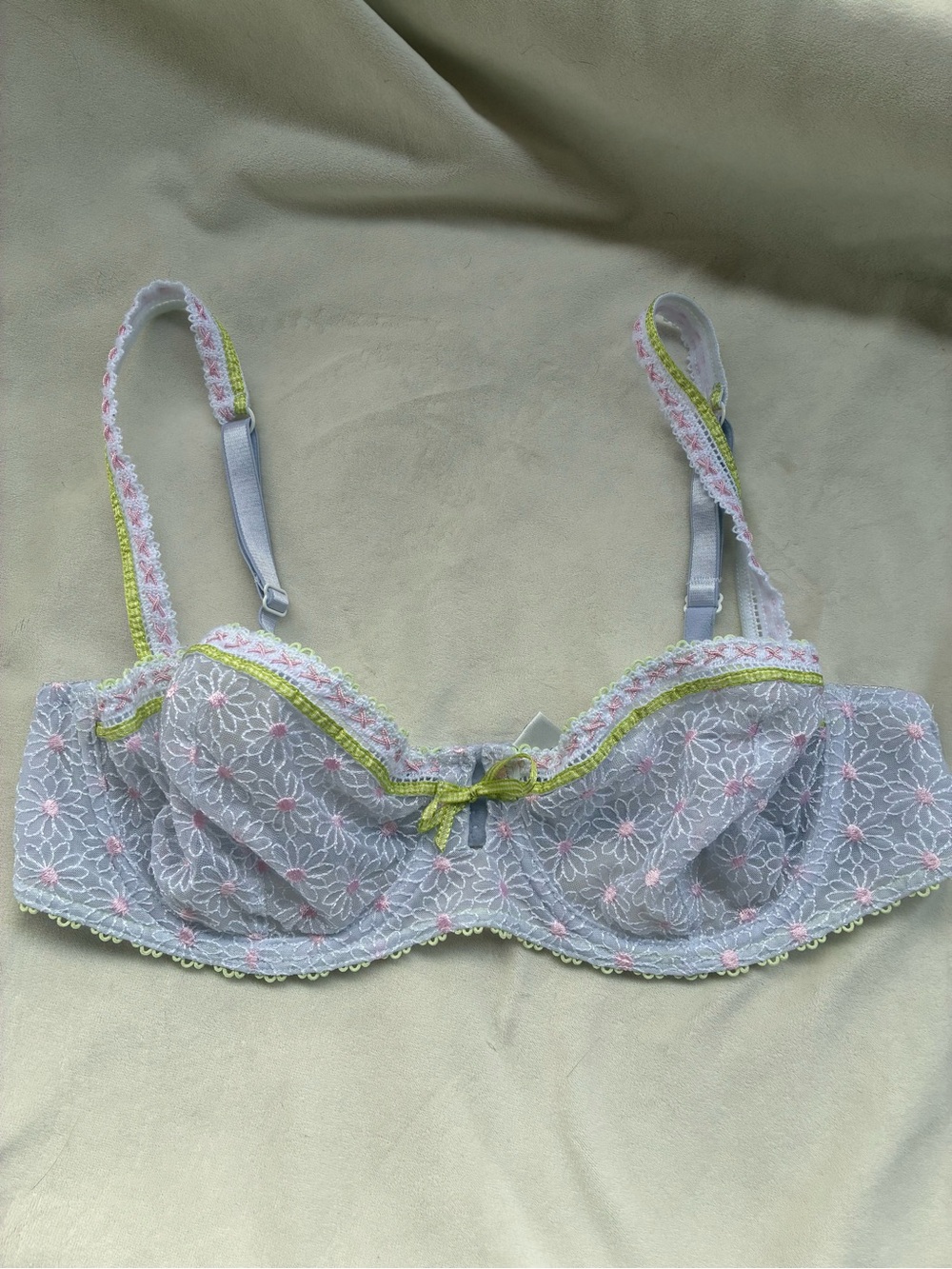Felina Lingerie Floral Embroidered Sheer Underwire Bra Blue Pink 36C